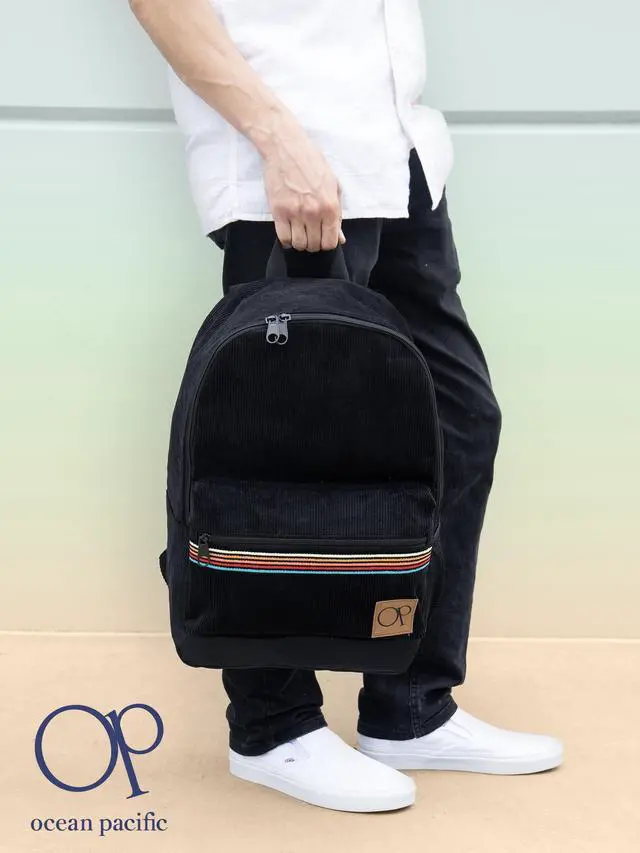 Alt view image 2 of 5 - Ocean Pacific OG Corduroy Backpack for Travel, Sports, Beach, Work, Casual Daypack for Men Women Fits 15.6 Inch Laptop (Black)