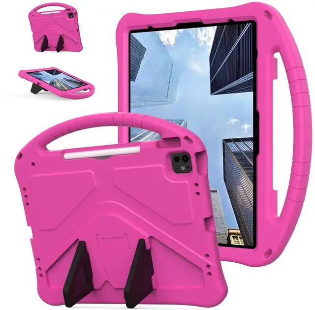 Main image of Dteck Kids Case for iPad Air 13 inch M2 2024/iPad Pro 12.9" - Lightweight Shockproof Rugged EVA Kids Friendly Handle Stand Child Proof Case with Pencil Holder, Rose