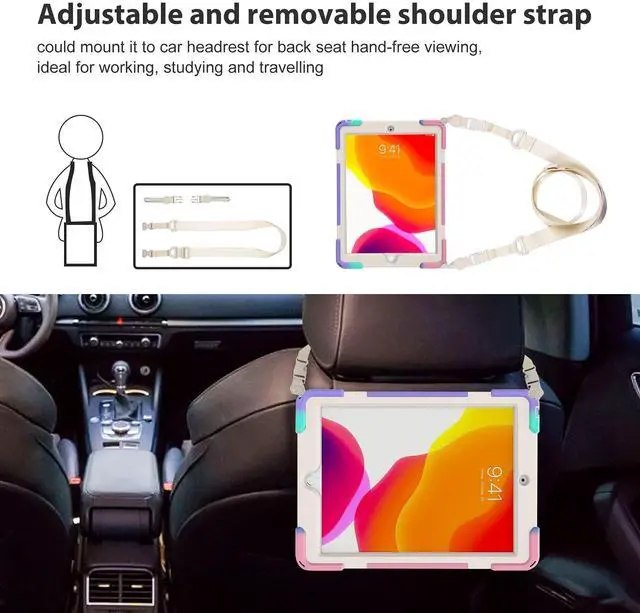 Alt view image 4 of 5 - ProCase Rugged Case for iPad 9th/ 8th/ 7th Generation 10.2" (2021/2020/2019), Heavy Duty Shockproof Protective Cover with Strap for iPad 9/8/7 -Colorfulpink