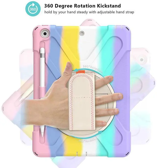Alt view image 3 of 5 - ProCase Rugged Case for iPad 9th/ 8th/ 7th Generation 10.2" (2021/2020/2019), Heavy Duty Shockproof Protective Cover with Strap for iPad 9/8/7 -Colorfulpink