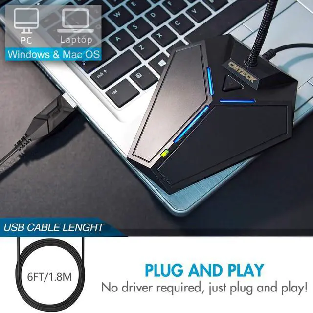 Alt view image 4 of 5 - CMTECK USB Computer Microphone, Plug &Play Desktop Omnidirectional Condenser PC Laptop Mic, Mute Button with LED Indicator, Compatible with Windows/Mac, Ideal for YouTube, Skype, Recording, Games