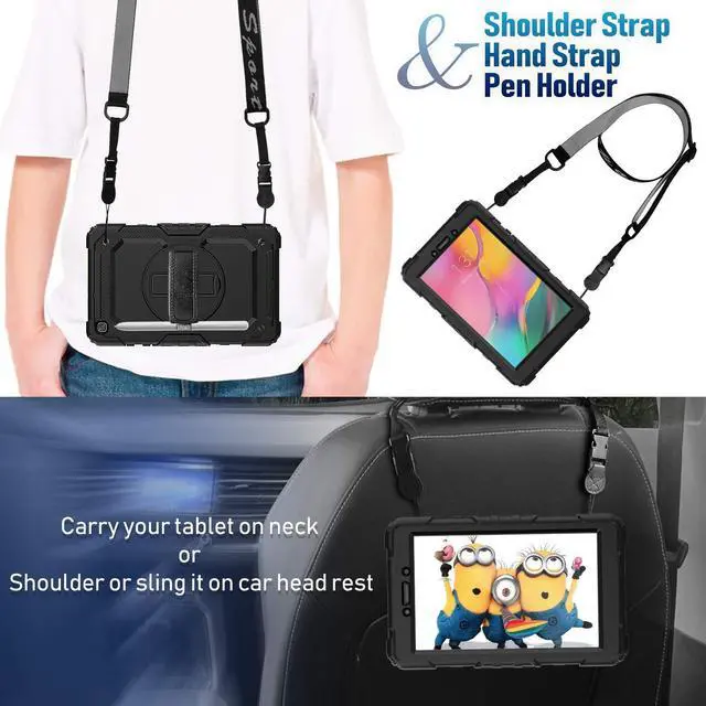 Alt view image 4 of 5 - Timecity Case for Samsung Galaxy Tab A 8.0 2019 - Full-Body Drop-Proof Protection with Screen Protector, Swivel Stand & Shoulder Strap, Black