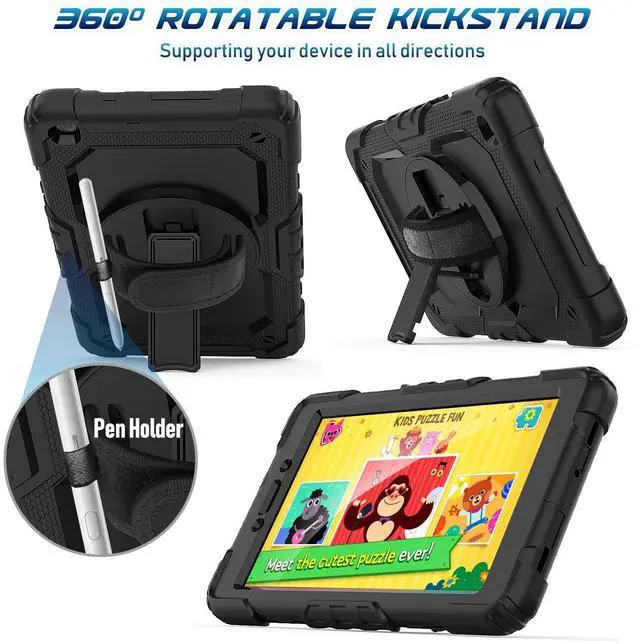 Alt view image 5 of 5 - Timecity Case for Samsung Galaxy Tab A 8.0 2019 - Full-Body Drop-Proof Protection with Screen Protector, Swivel Stand & Shoulder Strap, Black