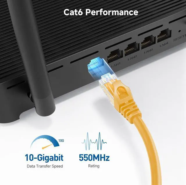 Alt view image 3 of 5 - Cable Matters 10Gbps Snagless Long Cat 6 Ethernet Cable - 100ft, Cat 6 Cable, Cat6 Cord, Ethernet Cord, Yellow