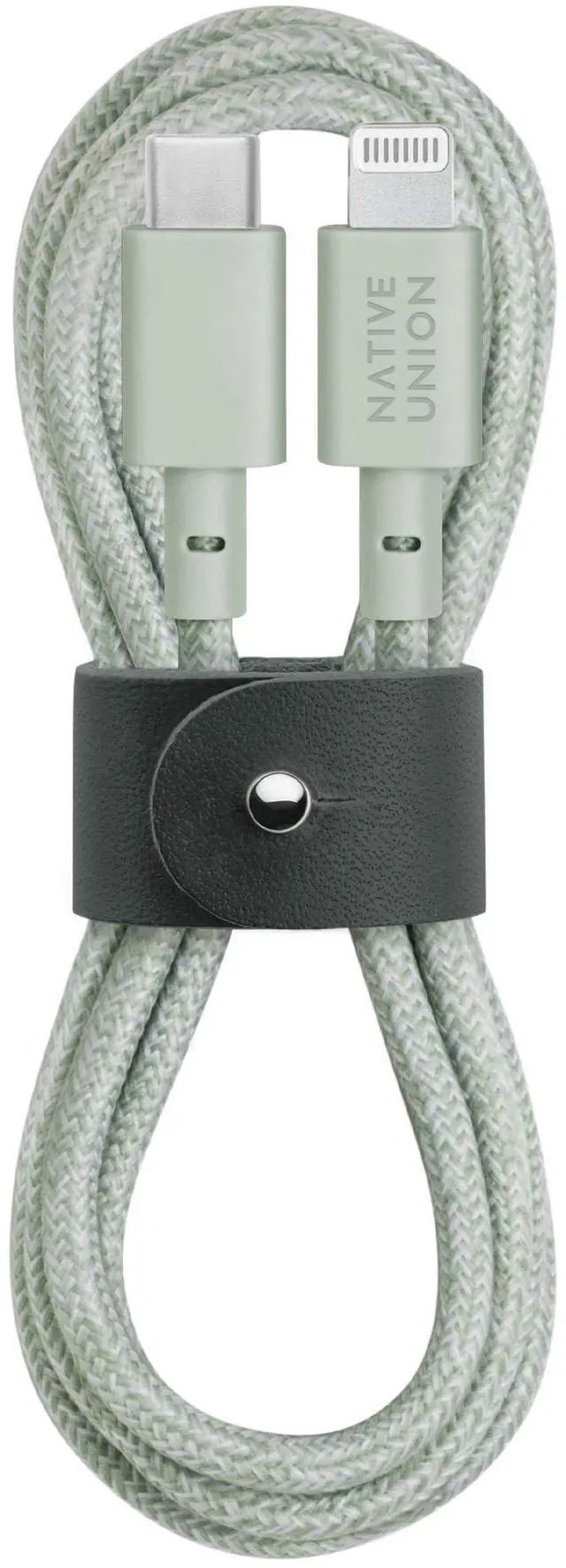 Main image of Native Union Belt Cable USB-C to Lightning - 4ft Ultra-Strong Reinforced Charging Cable with Leather Strap [MFi Certified] Compatible with iPhone 14, iPhone 13 and Earlier (Sage)