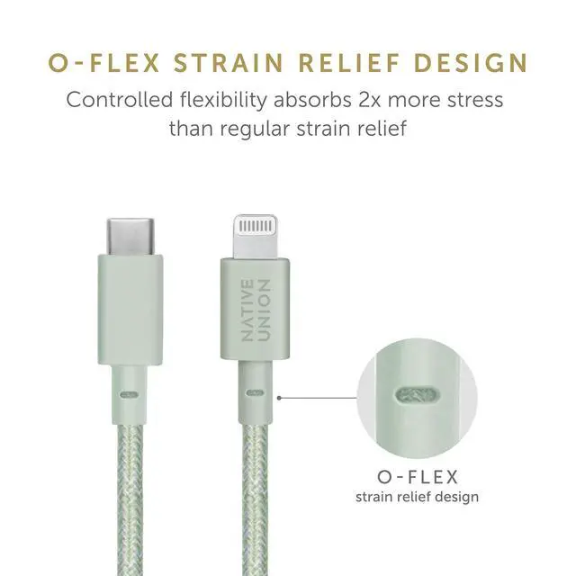 Alt view image 2 of 5 - Native Union Belt Cable USB-C to Lightning - 4ft Ultra-Strong Reinforced Charging Cable with Leather Strap [MFi Certified] Compatible with iPhone 14, iPhone 13 and Earlier (Sage)