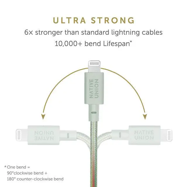 Alt view image 3 of 5 - Native Union Belt Cable USB-C to Lightning - 4ft Ultra-Strong Reinforced Charging Cable with Leather Strap [MFi Certified] Compatible with iPhone 14, iPhone 13 and Earlier (Sage)