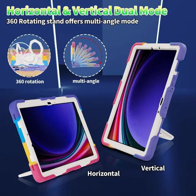 Alt view image 2 of 5 - ROISKIN Case for Samsung Galaxy Tab S10 FE / S9 / S9 FE 5G with Screen Protector, Rotating Stand, Handle and Pen Holder, Heavy Duty Shockproof Protective Case for Galaxy Tab S10 FE / S9 / S9 FE 5G