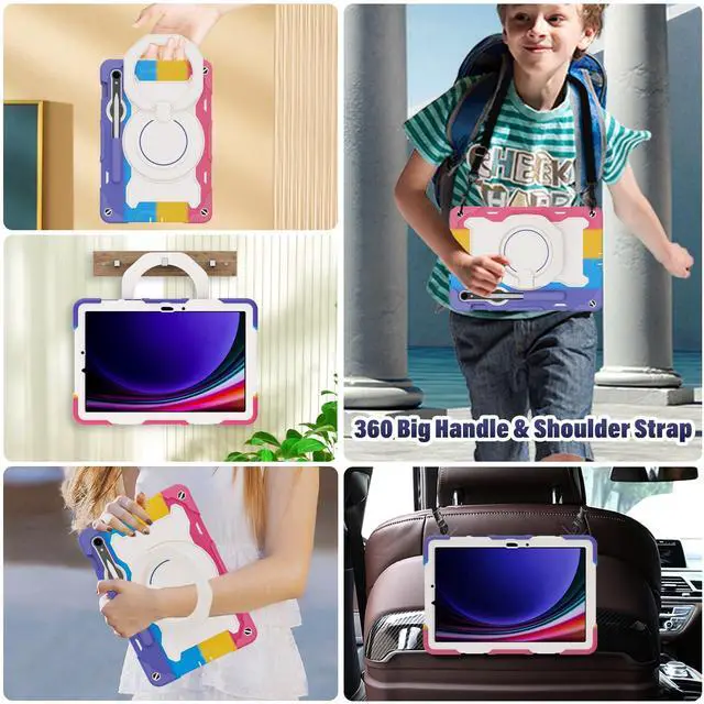 Alt view image 3 of 5 - ROISKIN Case for Samsung Galaxy Tab S10 FE / S9 / S9 FE 5G with Screen Protector, Rotating Stand, Handle and Pen Holder, Heavy Duty Shockproof Protective Case for Galaxy Tab S10 FE / S9 / S9 FE 5G