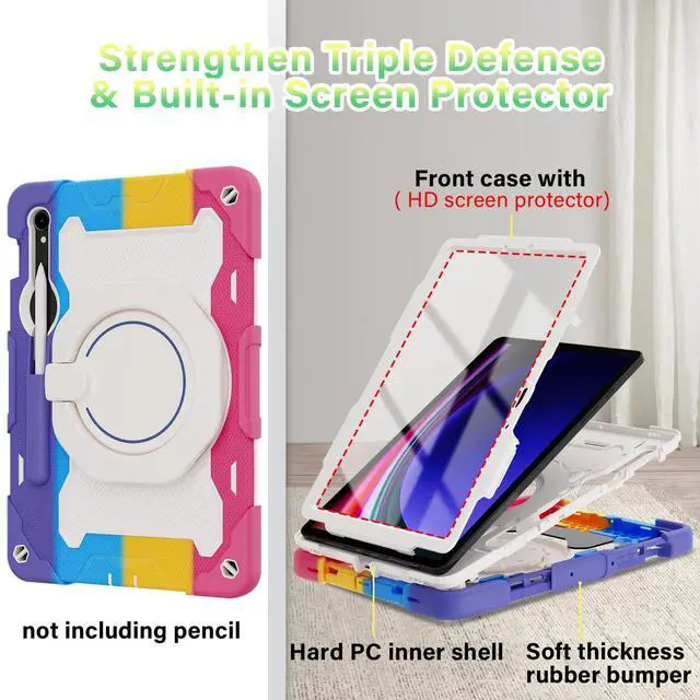 Alt view image 4 of 5 - ROISKIN Case for Samsung Galaxy Tab S10 FE / S9 / S9 FE 5G with Screen Protector, Rotating Stand, Handle and Pen Holder, Heavy Duty Shockproof Protective Case for Galaxy Tab S10 FE / S9 / S9 FE 5G