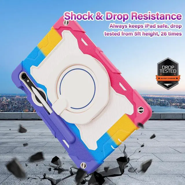 Alt view image 5 of 5 - ROISKIN Case for Samsung Galaxy Tab S10 FE / S9 / S9 FE 5G with Screen Protector, Rotating Stand, Handle and Pen Holder, Heavy Duty Shockproof Protective Case for Galaxy Tab S10 FE / S9 / S9 FE 5G