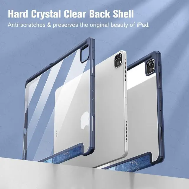 Alt view image 4 of 5 - Fintie Bundle: Fintie Hybrid Slim Case for iPad Pro 12.9" 6th/5th/4th/3rd Gen, [Built-in Pencil Holder] Shockproof Cover Clear Transparent Back Shell + [2-Pack] Tempered Glass Screen Protector