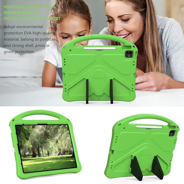 Alt view image 4 of 5 - Dteck iPad Air 13 inch M2 2024/Pro 12.9" Case - Lightweight Shockproof Rugged EVA Kids Friendly Handle Stand Child Proof with Pencil Holder, Green