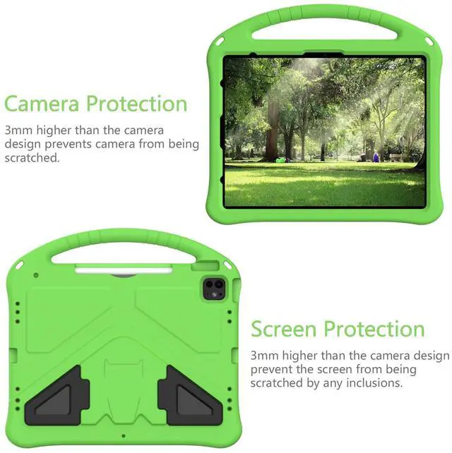 Alt view image 5 of 5 - Dteck iPad Air 13 inch M2 2024/Pro 12.9" Case - Lightweight Shockproof Rugged EVA Kids Friendly Handle Stand Child Proof with Pencil Holder, Green