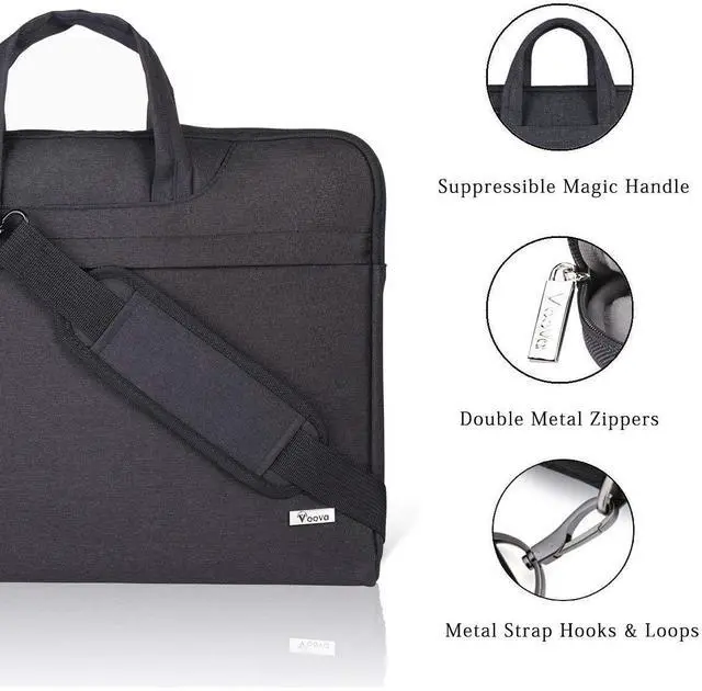 Alt view image 5 of 5 - Voova Laptop Bag 17 17.3 Inch Waterproof Laptop Sleeve Case with Shoulder Straps & Handle, Computer Case Cover Slim Briefcase Compatible with 17-18 Hp Dell Asus Acer, Black