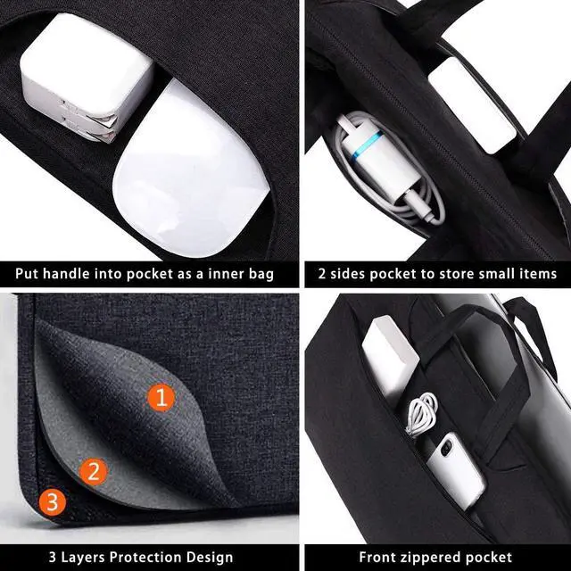 Alt view image 4 of 5 - Voova Laptop Bag 17 17.3 Inch Waterproof Laptop Sleeve Case with Shoulder Straps & Handle, Computer Case Cover Slim Briefcase Compatible with 17-18 Hp Dell Asus Acer, Black