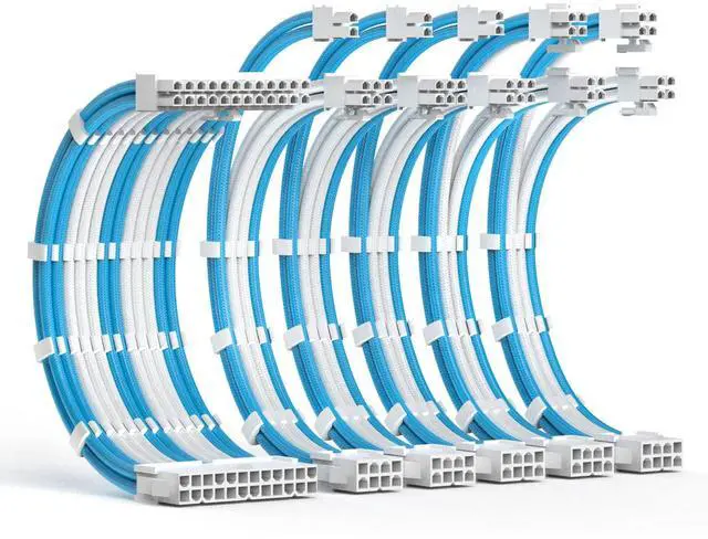 Main image of ABNO1 PSU Cable Extension Kit 30CM Length with Cable Combs,1x24Pin/2x8Pin(4+4) EPS/3x8Pin(6P+2P) PCI-E/PC Sleeved Cable for ATX Power Supply,Blue/White