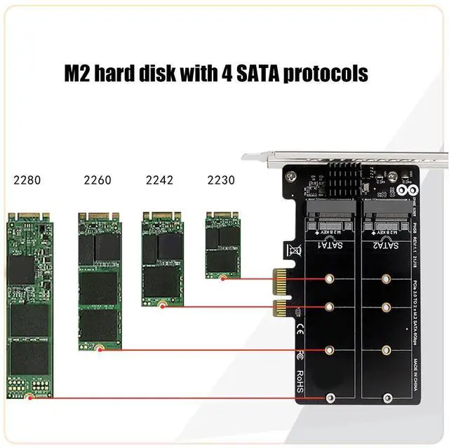 Alt view image 3 of 5 - Adapter Card M.2 SATA to PCI?E Dual Disk Array Card Transmission Stability Expansion Card, Support PCI-E X1 / X4 / X8 / X16, for Windows, for Linux