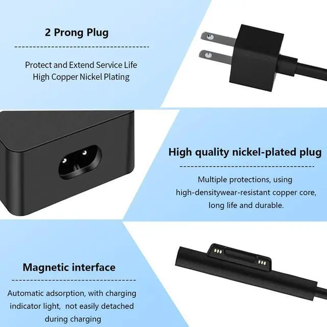 Alt view image 2 of 5 - 65W 44W 39W 1706 Charger Fit for Microsoft Surface Pro 9 8 7+ 7 6 5 4 3 X Surface Laptop 5 4 3 2 1 Surface Go 3 2 1 Fit Model 1800 1951 1943 1963 1625 1796 1769 1735 Laptop Adapter Power Cord
