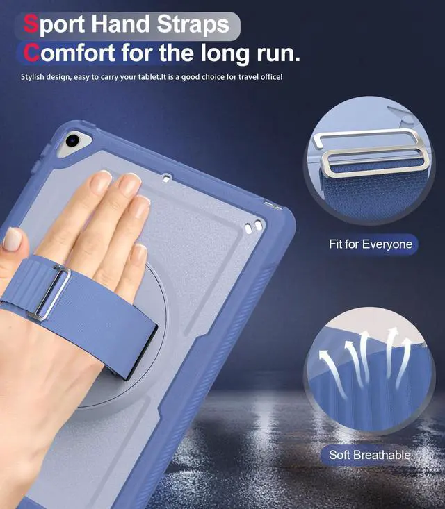 Alt view image 2 of 5 - Ambison Case for iPad 9th/8th/7th Generation 10.2'',Full-Body Protective Rugged iPad 10.2 inch Case-360deg Rotating Sturdy Stand, Adjustable Handle Strap,Pencil Holder,Blue