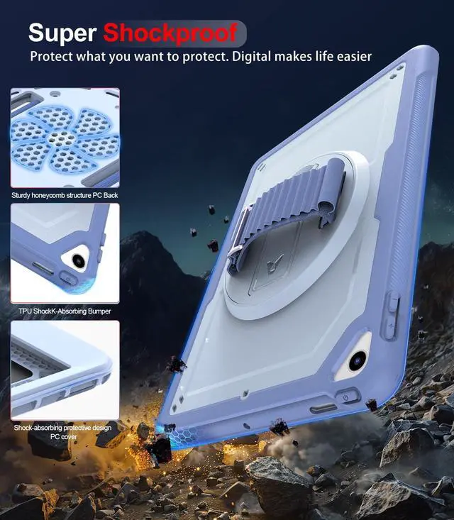 Alt view image 5 of 5 - Ambison Case for iPad 9th/8th/7th Generation 10.2'',Full-Body Protective Rugged iPad 10.2 inch Case-360deg Rotating Sturdy Stand, Adjustable Handle Strap,Pencil Holder,Blue
