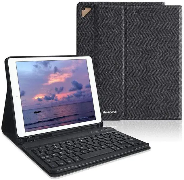 Main image of aMZCaSE for iPad Pro 9.7 Inch Case with Keyboard for iPad 6th Generation(2018),for iPad 5th Generation(2017),for iPad Air 2/Air 1 Case with Keyboard,Wireless Detachable Bluetooth Keyboard,Black