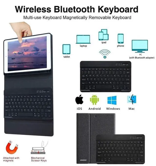 Alt view image 3 of 5 - aMZCaSE for iPad Pro 9.7 Inch Case with Keyboard for iPad 6th Generation(2018),for iPad 5th Generation(2017),for iPad Air 2/Air 1 Case with Keyboard,Wireless Detachable Bluetooth Keyboard,Black