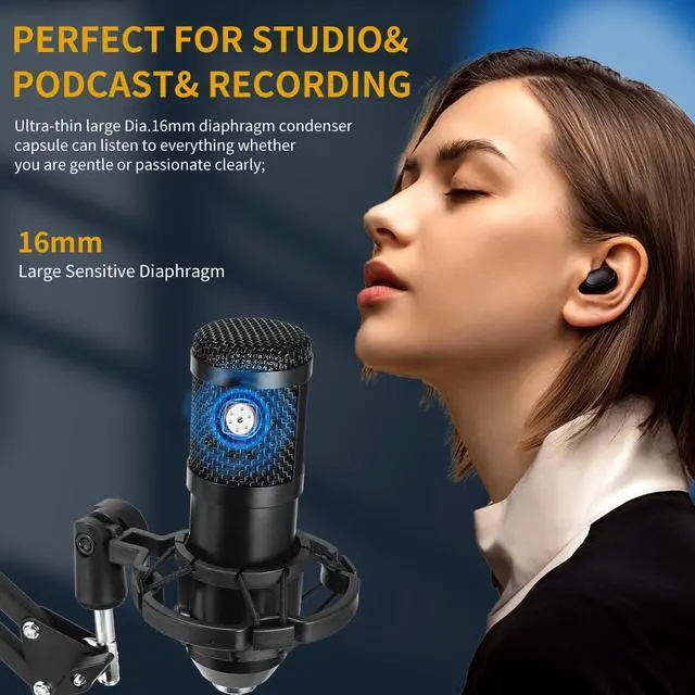 Alt view image 4 of 5 - AMOOX Condenser Microphone,Professional USB Microphone Plug & Play PC Computer Microphone Condenser Cardioid Mic Kit with Adjustable Boom Arm Stand Shock Mount,for Podcast,Streaming,YouTubeTiktok