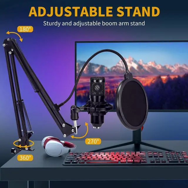 Alt view image 5 of 5 - AMOOX Condenser Microphone,Professional USB Microphone Plug & Play PC Computer Microphone Condenser Cardioid Mic Kit with Adjustable Boom Arm Stand Shock Mount,for Podcast,Streaming,YouTubeTiktok