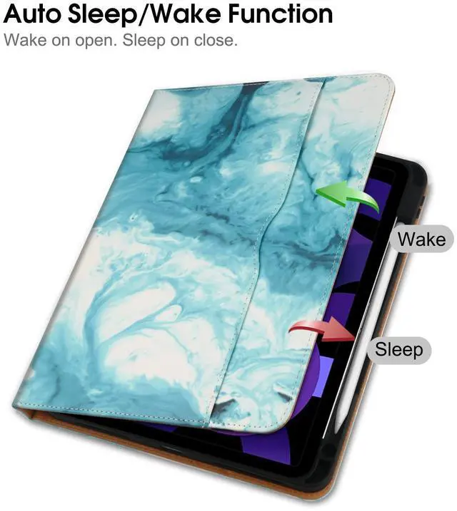 Alt view image 5 of 5 - for iPad Air 5th/4th Generation Case 2022/2020, for iPad Air 10.9 Inch Case Cover with Built-in Pencil Holder and Hand Strap, Auto Sleep/Wake, Multiple Viewing Angles for iPad Air 5/4 Gen, Green Cloud