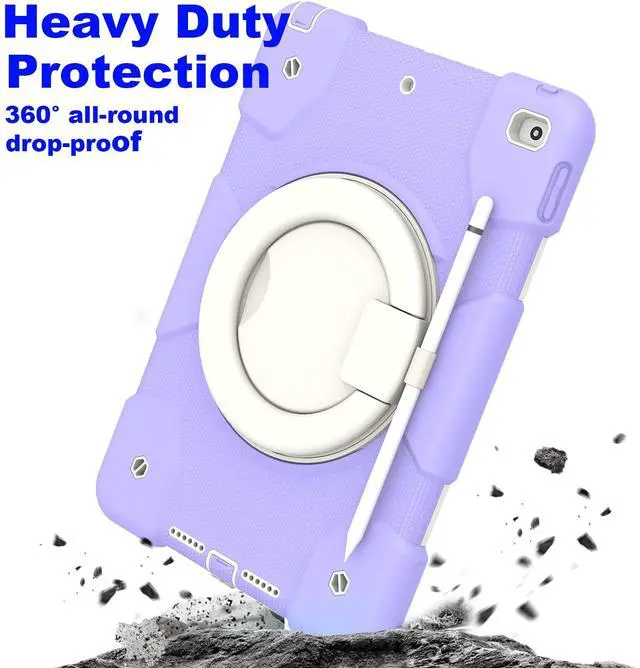 Alt view image 5 of 5 - Andnary Case for iPad 9th/8th/7th Generation 10.2 inch, Heavy Duty Shockproof Cover with 360deg Rotating Handle/Bracket/Pen Holder/Shoulder Strap, Case for iPad 10.2 inch 2021/2020/2019, Purple