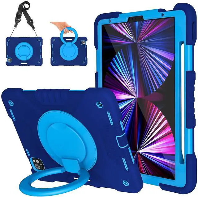 Main image of Andnary Case for iPad Pro 11 Inch 4th 2022/3rd 2021/2nd 2020/1st Gen 2018, iPad Air 10.9 Inch 2022/2020 5th/4th Generation Case with Pencil Holder/360° Rotating Handle Stand, Navy+Blue
