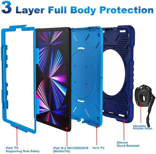 Alt view image 4 of 5 - Andnary Case for iPad Pro 11 Inch 4th 2022/3rd 2021/2nd 2020/1st Gen 2018, iPad Air 10.9 Inch 2022/2020 5th/4th Generation Case with Pencil Holder/360° Rotating Handle Stand, Navy+Blue