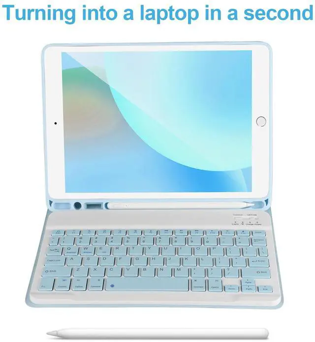 Alt view image 4 of 5 - Keyboard Case for iPad 9/8/7th Gen 10.2'',Case with Keyboard ipad 10.2 inch,Keyboard for iPad 9th Gen,Detachable Bluetooth Keyboard for iPad 10.2,iPad Keyboard Case 9th Gen with Pencil Holder,Blue