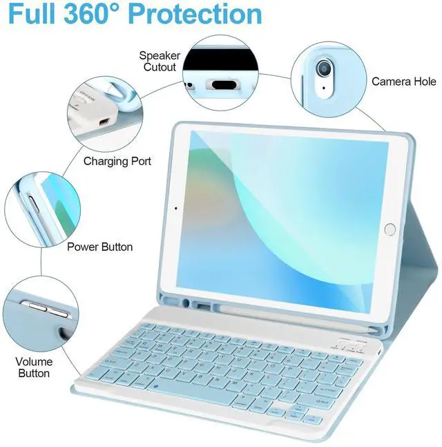Alt view image 5 of 5 - Keyboard Case for iPad 9/8/7th Gen 10.2'',Case with Keyboard ipad 10.2 inch,Keyboard for iPad 9th Gen,Detachable Bluetooth Keyboard for iPad 10.2,iPad Keyboard Case 9th Gen with Pencil Holder,Blue