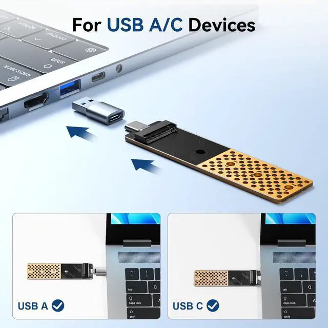Alt view image 2 of 5 - ANYOYO NVMe NGFF USB Adapter, 20 Gbit/s USB 3.2 Gen 2X2 M2 SSD Adapter, NVMe PCIe Adapter for M Key/B+M Key SSD, M.2 NVMe SATA SSD Enclosure Compatible 2242 2260 2280 SSD