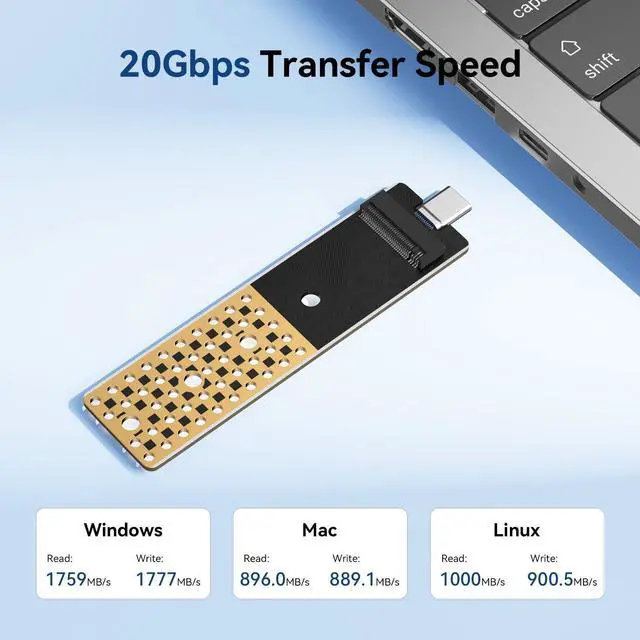 Alt view image 3 of 5 - ANYOYO NVMe NGFF USB Adapter, 20 Gbit/s USB 3.2 Gen 2X2 M2 SSD Adapter, NVMe PCIe Adapter for M Key/B+M Key SSD, M.2 NVMe SATA SSD Enclosure Compatible 2242 2260 2280 SSD