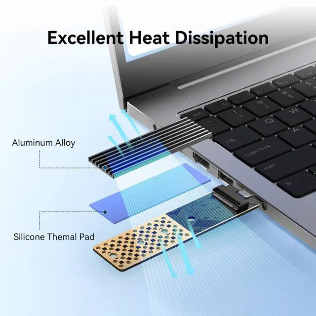 Alt view image 4 of 5 - ANYOYO NVMe NGFF USB Adapter, 20 Gbit/s USB 3.2 Gen 2X2 M2 SSD Adapter, NVMe PCIe Adapter for M Key/B+M Key SSD, M.2 NVMe SATA SSD Enclosure Compatible 2242 2260 2280 SSD