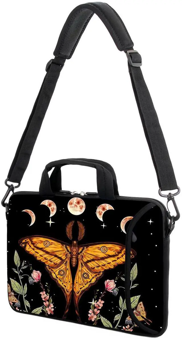 Alt view image 3 of 5 - ARIYIDA 17" Shoulder Bag Adjustable shoulder strap Laptop sleeve Carrying case with mouse and power adapter storage bag (Butterfly-1)