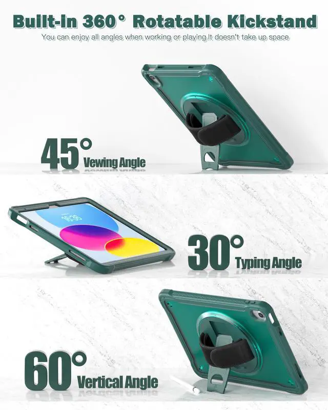 Alt view image 4 of 5 - Case for iPad (A16) 11th/10th Generation 11''/10.9'' 2025/2022 Kids with Pencil Holder 360degRotate Handle Strap/Stand