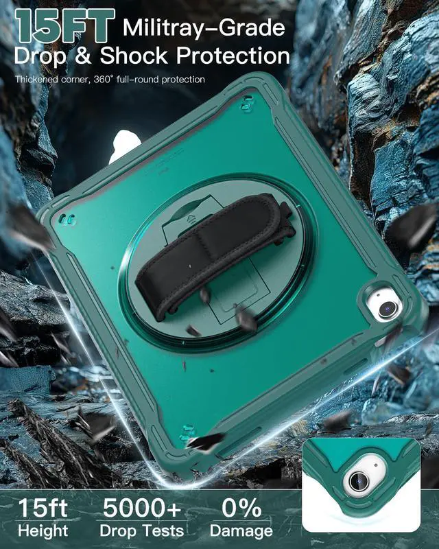 Alt view image 3 of 5 - Case for iPad (A16) 11th/10th Generation 11''/10.9'' 2025/2022 Kids with Pencil Holder 360degRotate Handle Strap/Stand