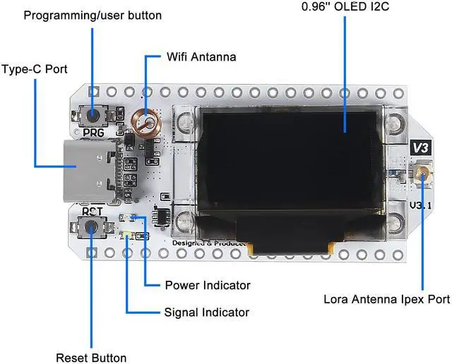 Alt view image 2 of 5 - AITRIP 1 Sets 915MHZ ESP32 Lora V3 WiFi+BLE Development Board SX1262 Type-C Lora Kit 0.96inch OLED Display ESP32-S3 Dual-core with Protective Case Compatible with Arduino NodeMCU