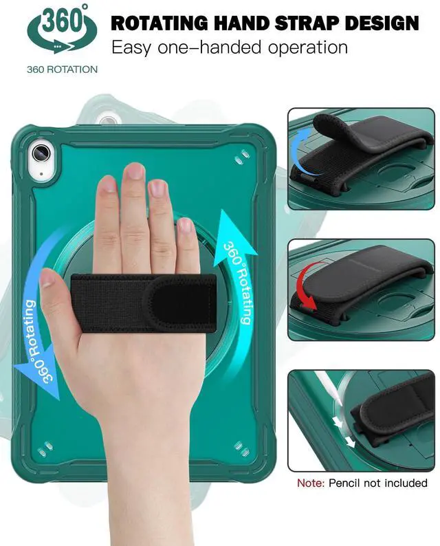 Alt view image 5 of 5 - Case for iPad (A16) 11th/10th Generation 11''/10.9'' 2025/2022 Kids with Pencil Holder 360degRotate Handle Strap/Stand