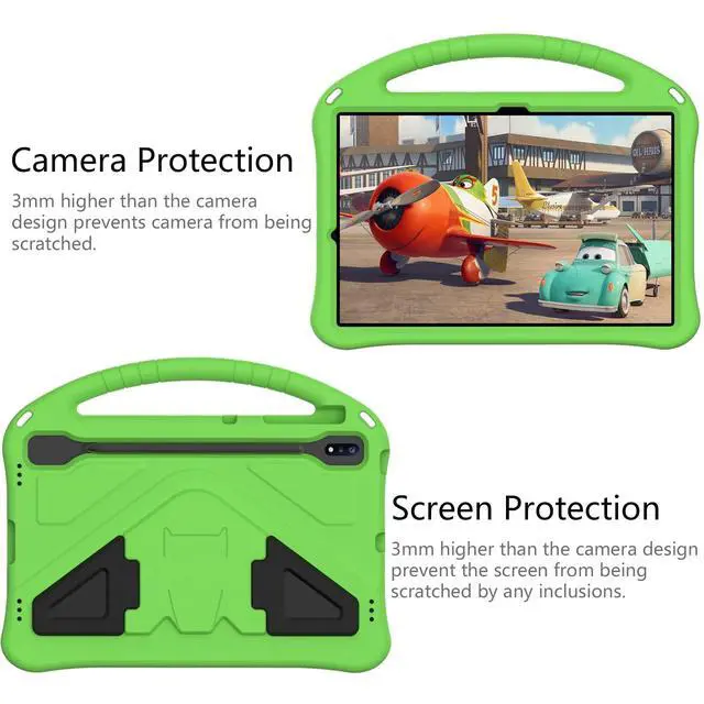 Alt view image 4 of 5 - Kids Case for Samsung Galaxy Tab S10+ Plus/S9 FE+ Plus/S9+/S8+/S7+/S7 FE 12.4", Handle Kickstand Shockproof Lightweight Case Cover with Shoulder Strap Kids Friendly for Girls Boys,Green