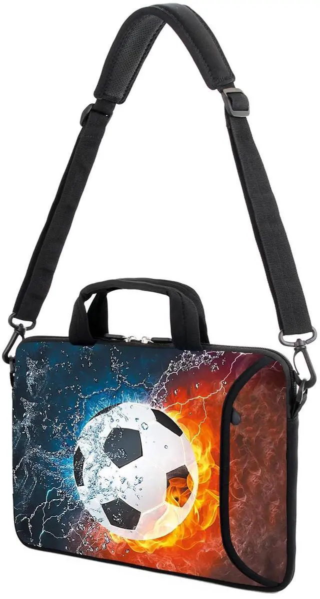 Alt view image 3 of 5 - AMARY 15.4" 15.6" laptop sleeve adjustable shoulder strap with handle accessory pocket for men women (Soccer)