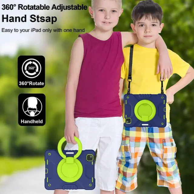 Alt view image 5 of 5 - Andnary Case for iPad Pro 11 Inch 4th 2022/3rd 2021/2nd 2020/1st Gen 2018, iPad Air 10.9 Inch 2022/2020 5th/4th Generation Case with Pencil Holder/360deg Rotating Handle Stand, Navy+Green