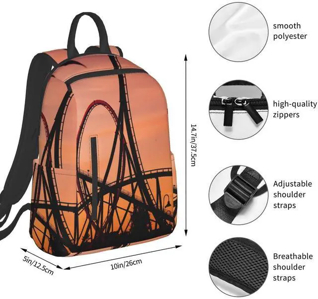 Alt view image 4 of 5 - bassyil Roller Coaster Backpack Bookbag Laptop Backpacks Multipurpose Daypack For Boys Girls School Men Women Picnic Travel Hiking