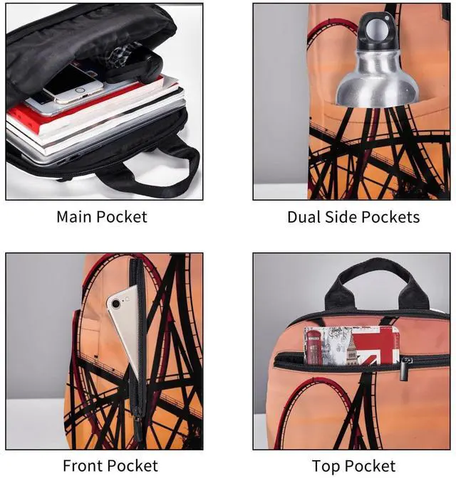 Alt view image 5 of 5 - bassyil Roller Coaster Backpack Bookbag Laptop Backpacks Multipurpose Daypack For Boys Girls School Men Women Picnic Travel Hiking