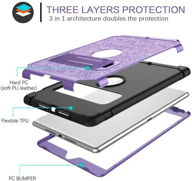 Alt view image 2 of 5 - BENTOBEN for iPad 9th Generation Case with Kickstand, iPad 8th / 7th Generation Case Glitter Sparkly 3 Layers Shockproof Full Body Protective Girls Tablet Cover for iPad 10.2" 2021/2020/2019,Purple