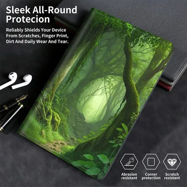 Alt view image 5 of 5 - BFSEROBJ Case for Kindle Fire HD 10 Tablet 10.1" 7th/9th Generation 2017/2019 Release Lightweight Smart Case PU Leather Adjustable Stand Protective Cover with Auto Wake/Sleep - Forest Green